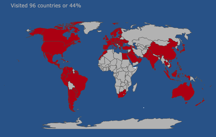 Visited Countries as a Neptyne Spreadsheet