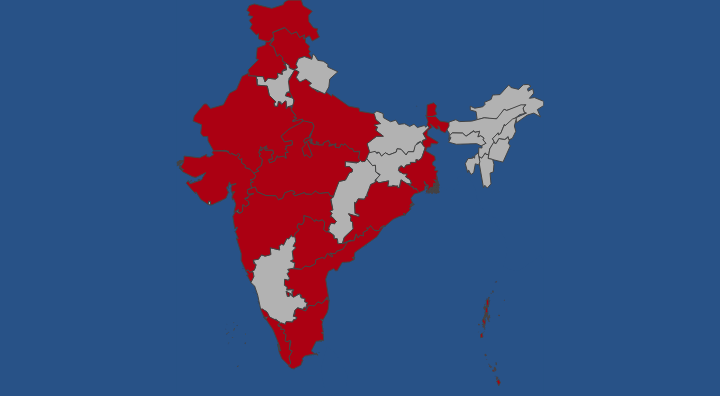 Map of India, 18 states visited