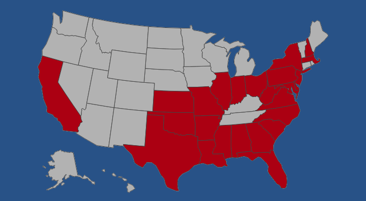 Map of USA, 25 states visited