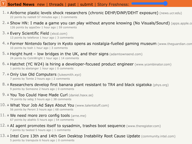 Hacker News sorted on freshness